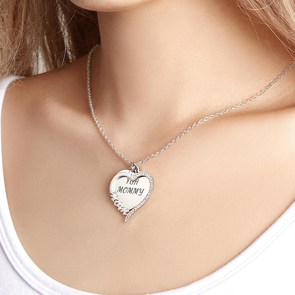 Custom Engraved Necklace Heart Rhinestones Gift for Mother - soufeelus