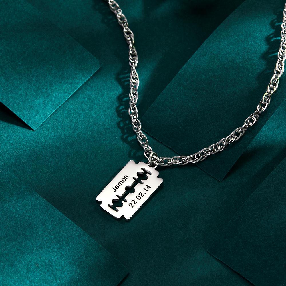 Custom Engraved Necklace Razor Blade Pendant Necklace Fashion Gift for Men - soufeelus