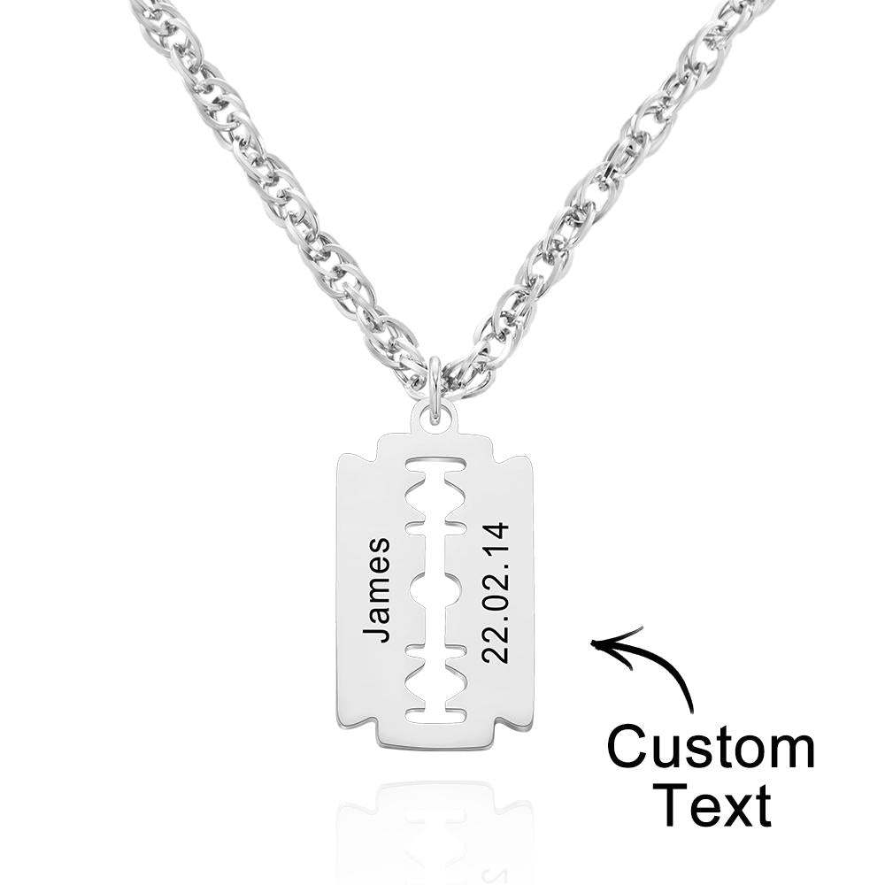 Custom Engraved Necklace Razor Blade Pendant Necklace Fashion Gift for Men - soufeelus