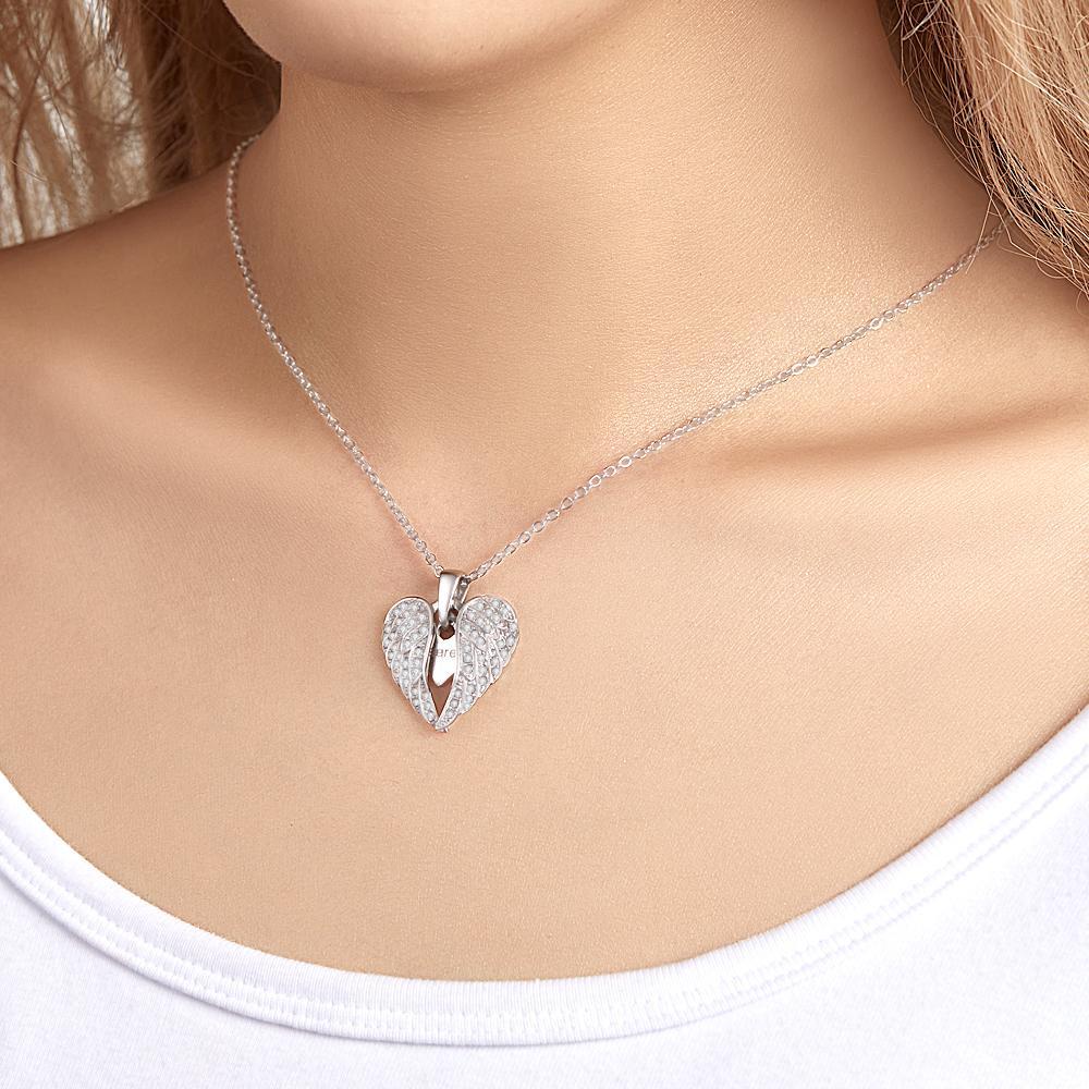 Custom Engraved Necklace Wing Heart-shaped Wings Pendant Necklace Gift for Women - soufeelus