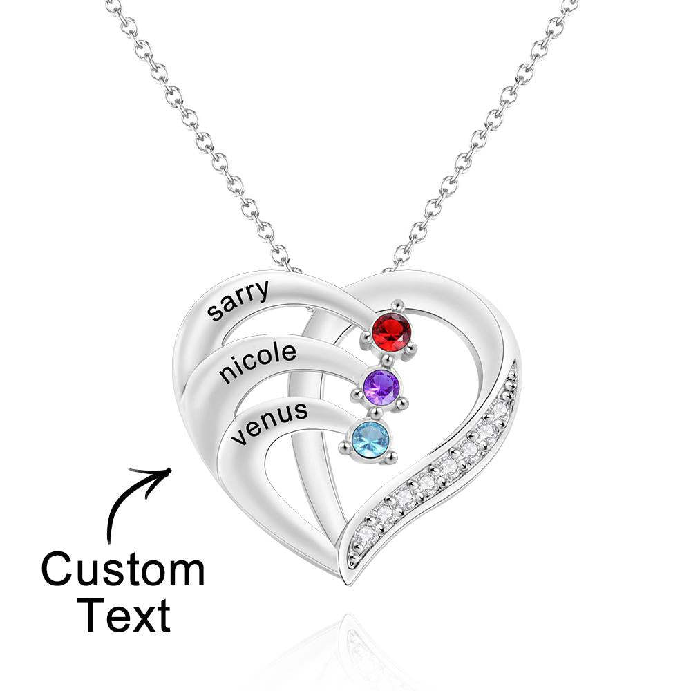 Engraved Birthstone Heart Shaped Necklace Personalized Name Necklace for Mom - soufeelus