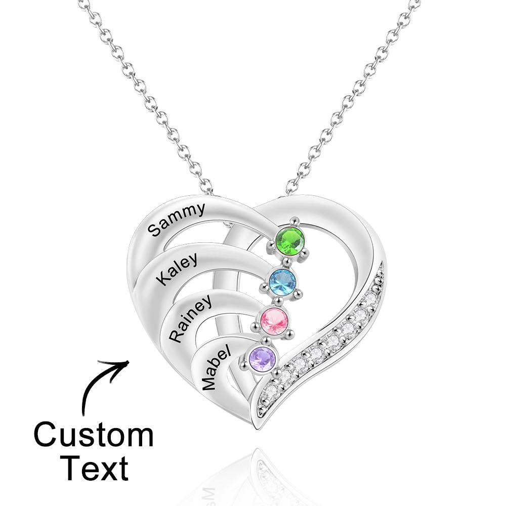 Engraved Birthstone Heart Shaped Necklace Personalized Name Necklace for Mom - soufeelus