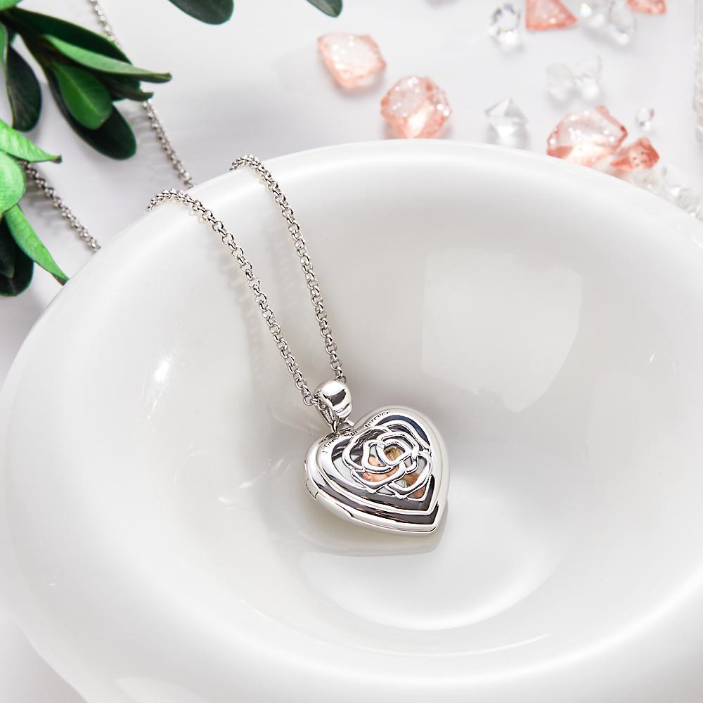 Custom Photo Engraved Necklace Heart Locket Rose Necklace Gift for Women - soufeelus