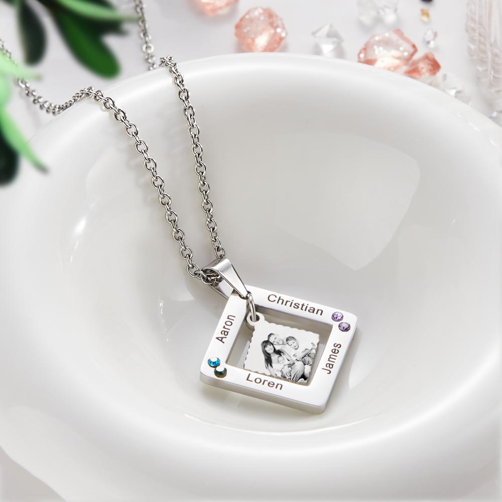 Custom Photo Engraved Necklace Square Multi-name Photo Necklace Gift for Women - soufeelus