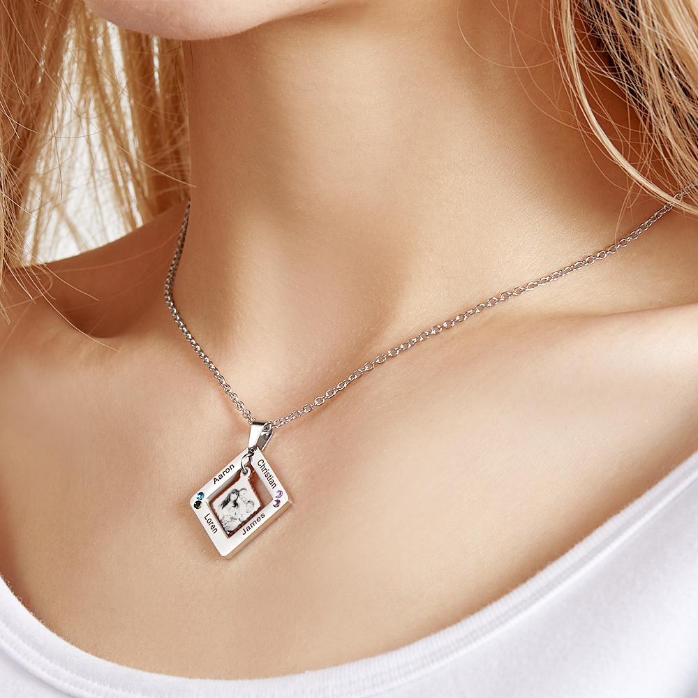 Custom Photo Engraved Necklace Square Multi-name Photo Necklace Gift for Women - soufeelus