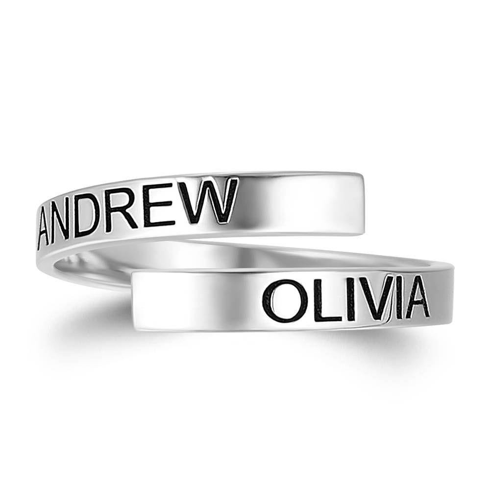 Custom Name Ring, Engraved Two Name Ring Plated Platinum Silver - soufeelus