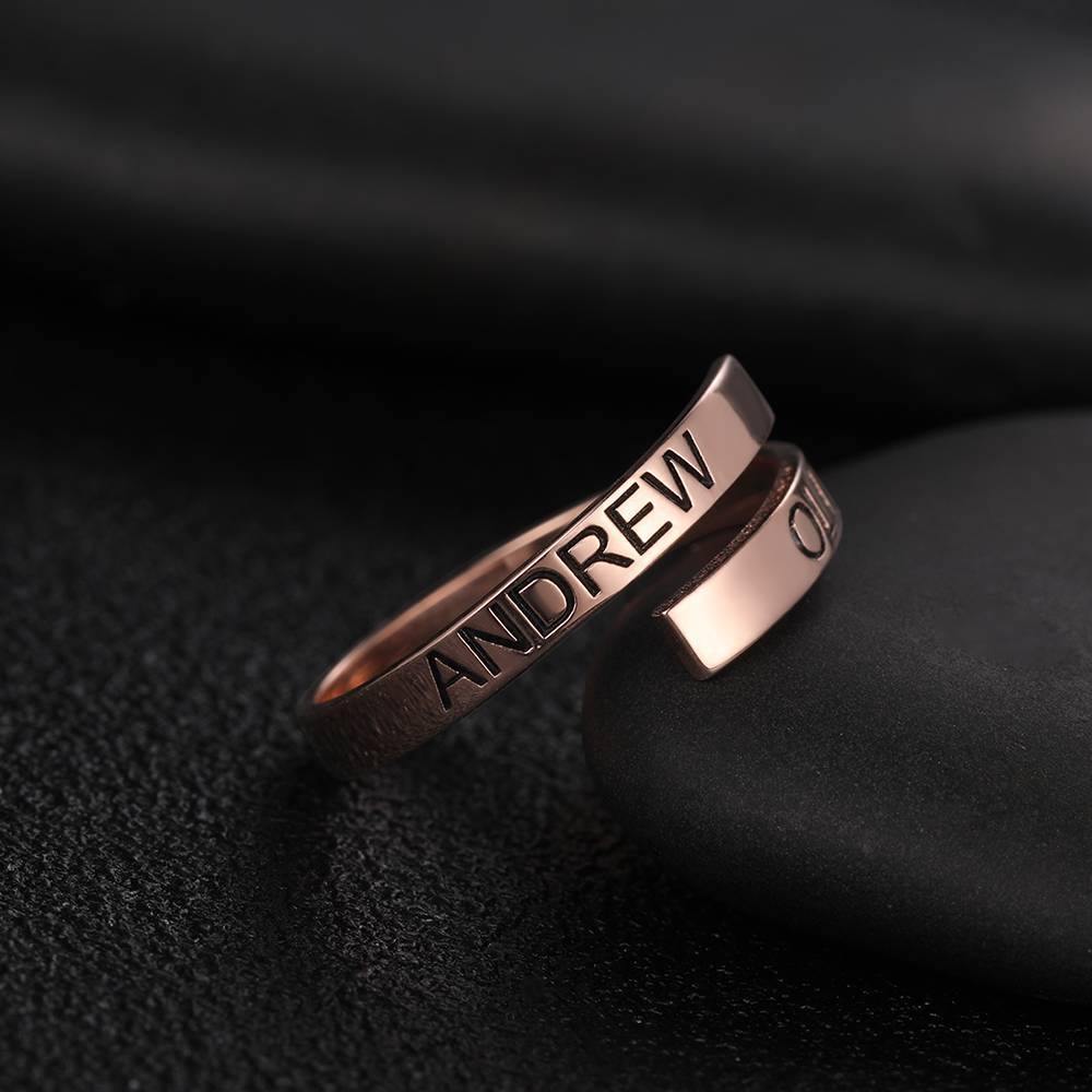 Custom Name Ring, Engraved Two Name Ring Rose Gold Plated - soufeelus