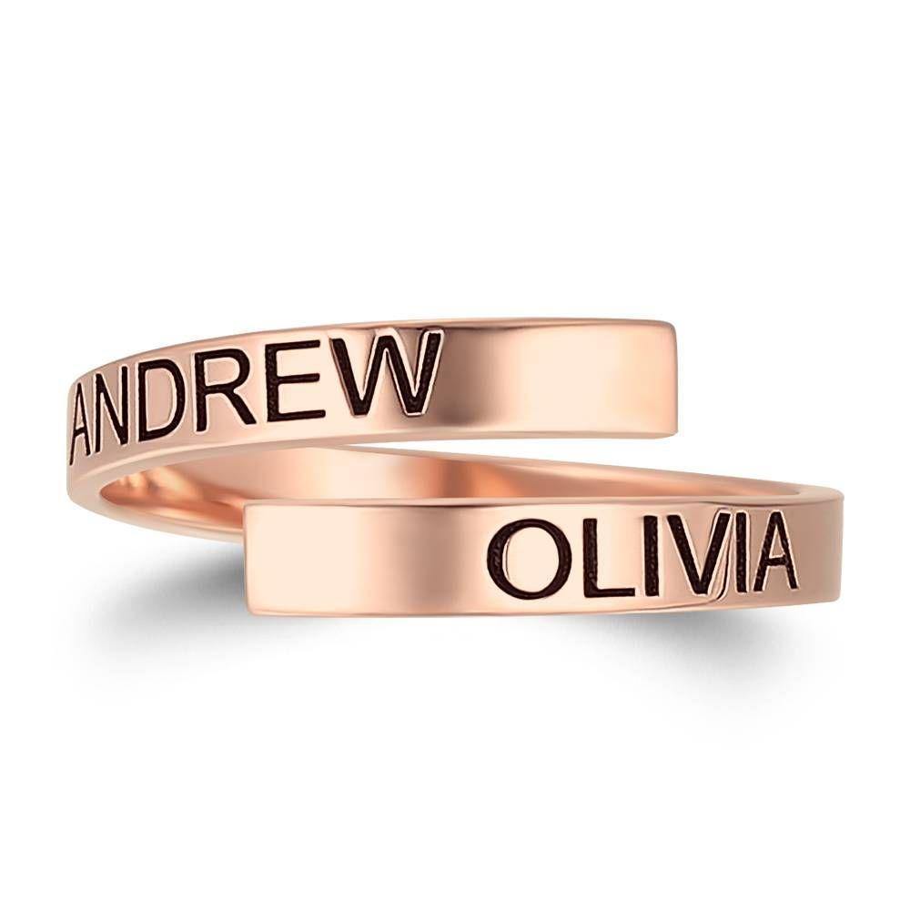 Custom Name Ring, Engraved Two Name Ring Rose Gold Plated - soufeelus