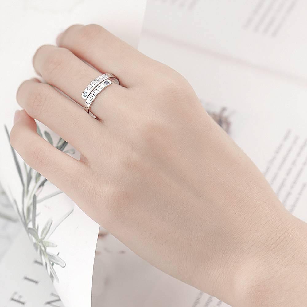 Personalised Birthstone Wrap Ring, Engraved Ring Couple's Gift Platinum Plated - soufeelus