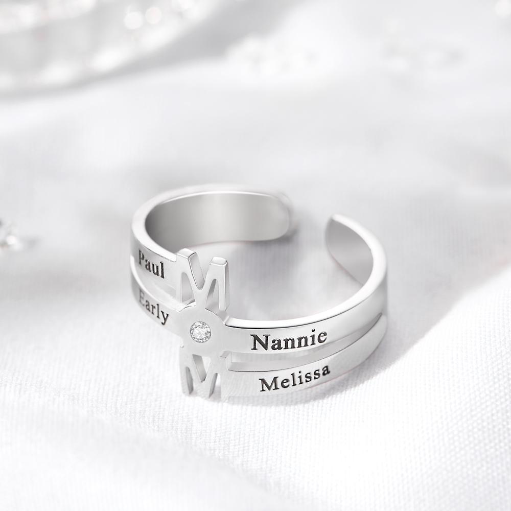 Custom Engraved Ring Four Names Open Ring Creative Gift for Her - soufeelus