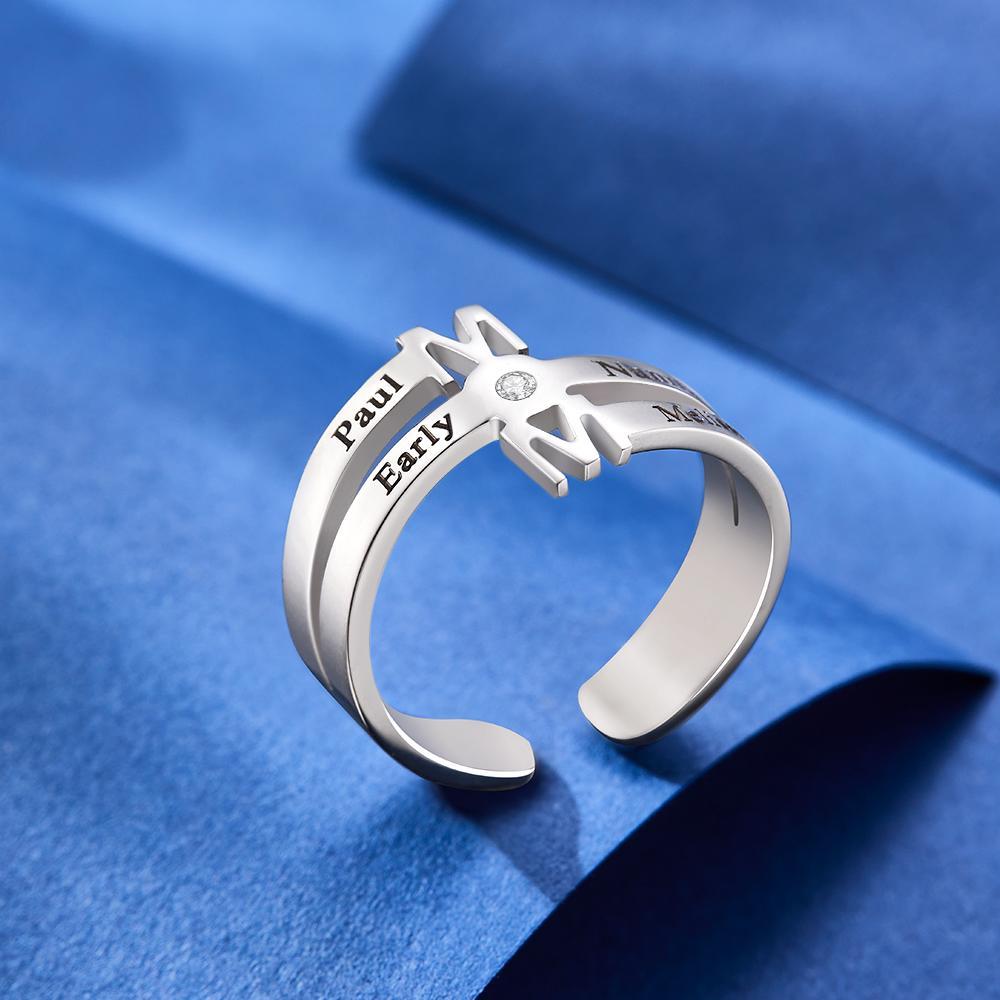 Custom Engraved Ring Four Names Open Ring Creative Gift for Her - soufeelus
