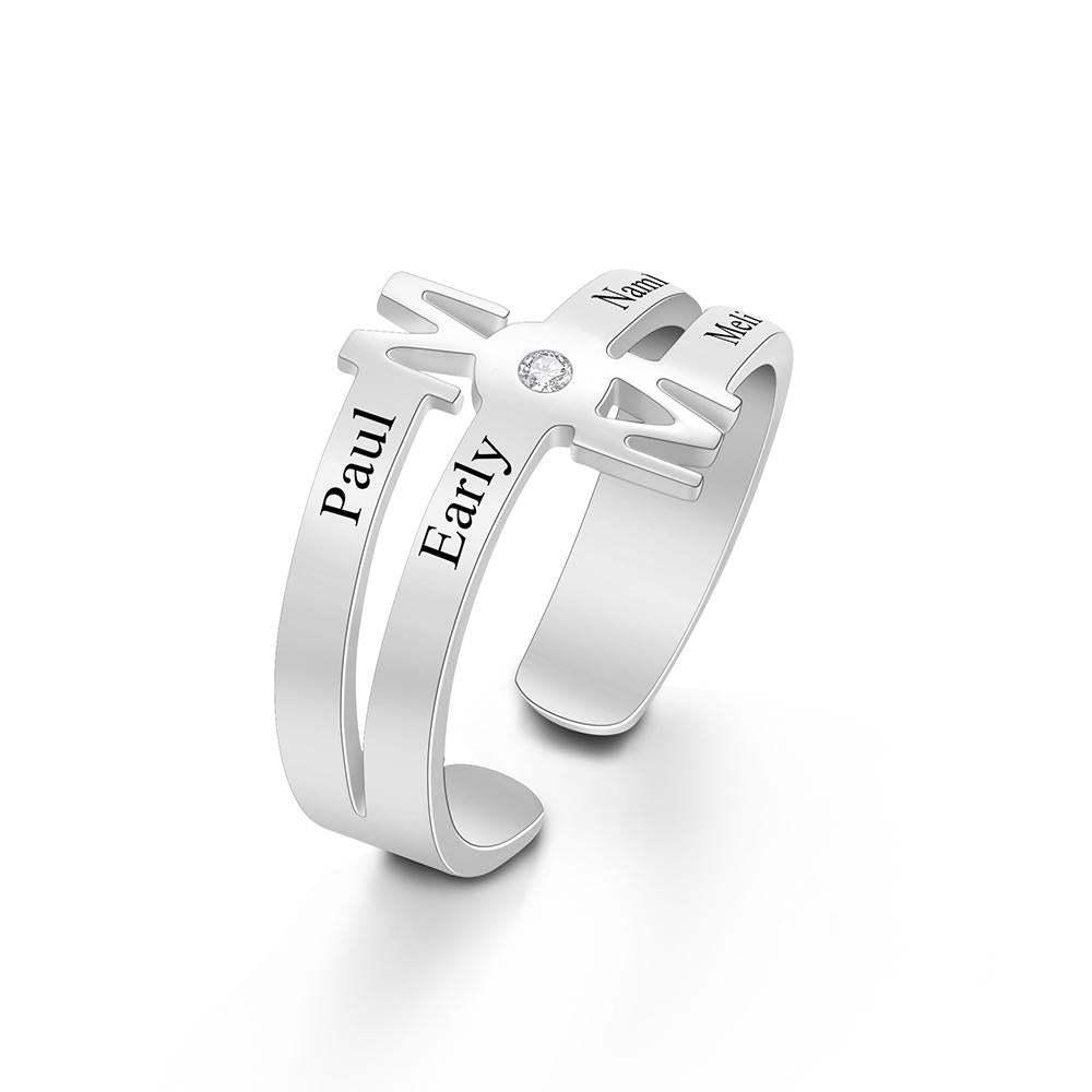 Custom Engraved Ring Four Names Open Ring Creative Gift for Her - soufeelus