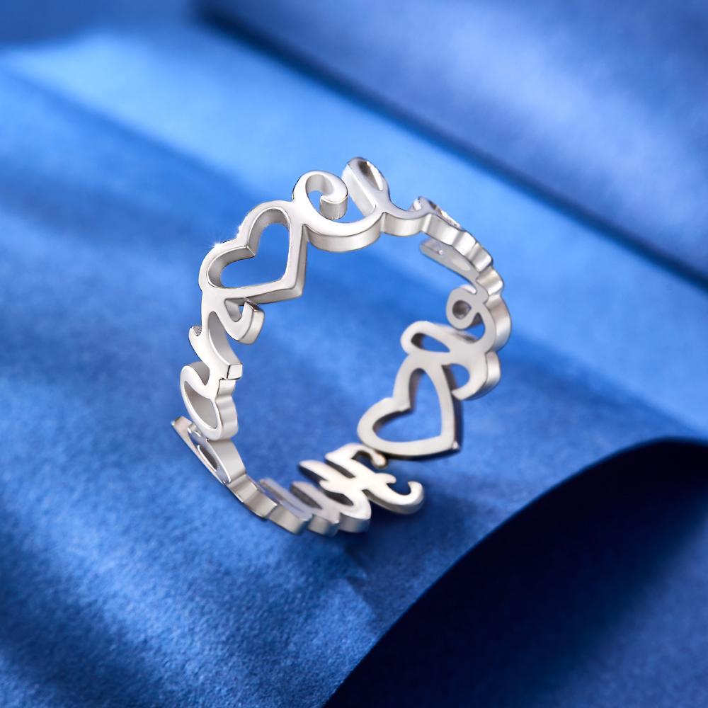 Custom Engraved Ring Heart-shaped Name Ring Unique Gift for Her - soufeelus