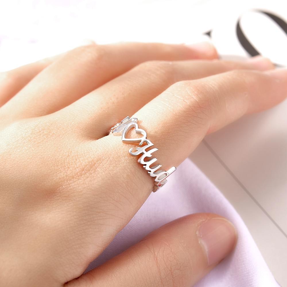 Custom Engraved Ring Heart-shaped Name Ring Unique Gift for Her - soufeelus