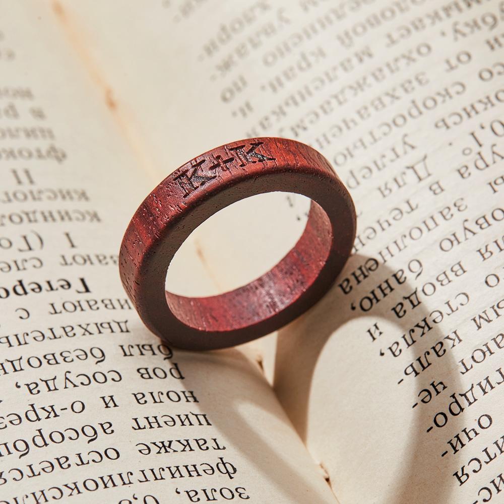 Custom Wood Ring Personalized Ring Engraved Wedding Ring Wooden Ring Mens Jewelry - soufeelus