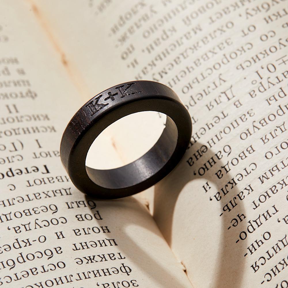 Custom Wood Ring Personalized Ring Engraved Wedding Ring Wooden Ring Mens Jewelry - soufeelus