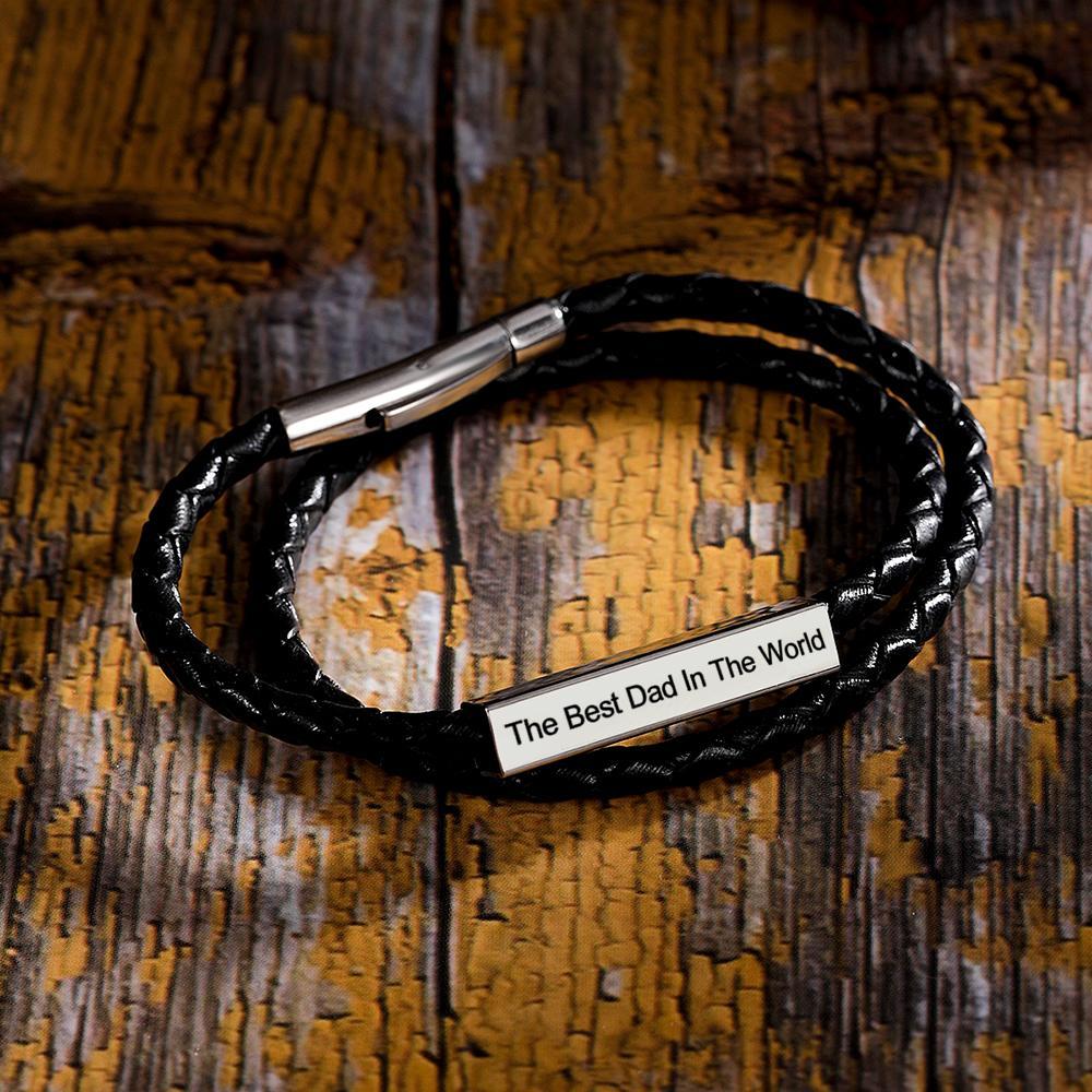 Men's Leather Bracelet Leather Wrap Bracelet Name Bracelet Gift for Him