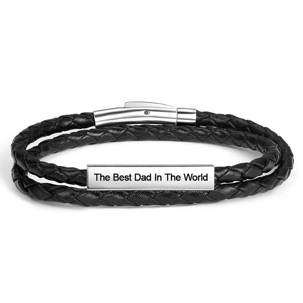 Men's Leather Bracelet Leather Wrap Bracelet Name Bracelet Gift for Him