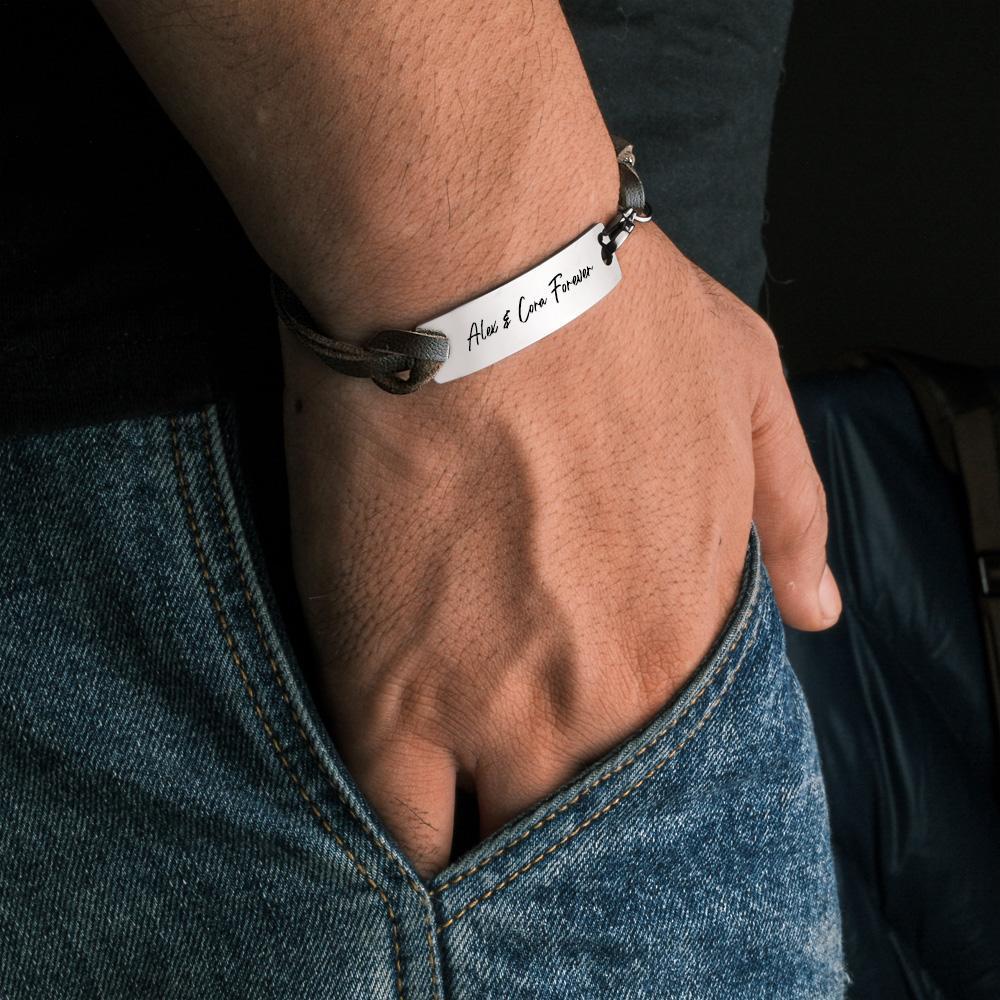 Personalized Engraved Mens Bracelet Date Coordinates Time Initial Boyfriend Couples Name Bracelet - soufeelus
