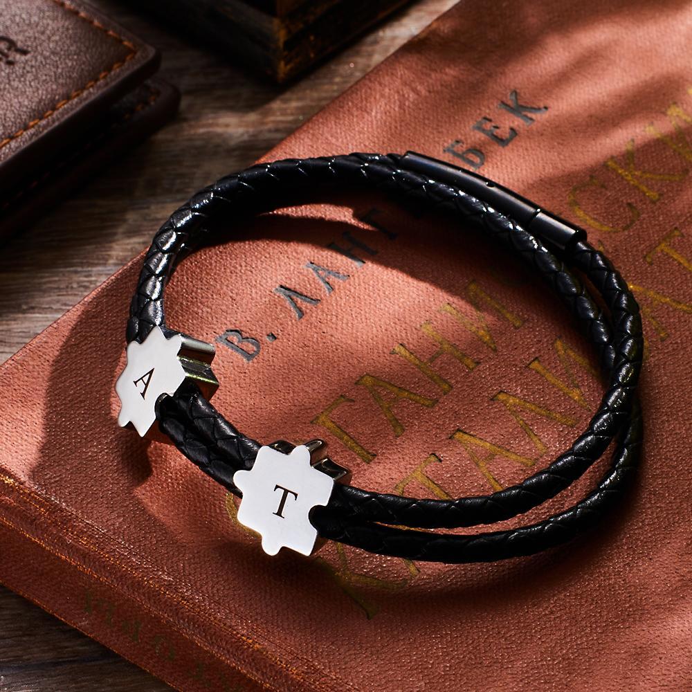 Custom Engraved Bracelet Puzzle Shape Custom Name Men's Gift