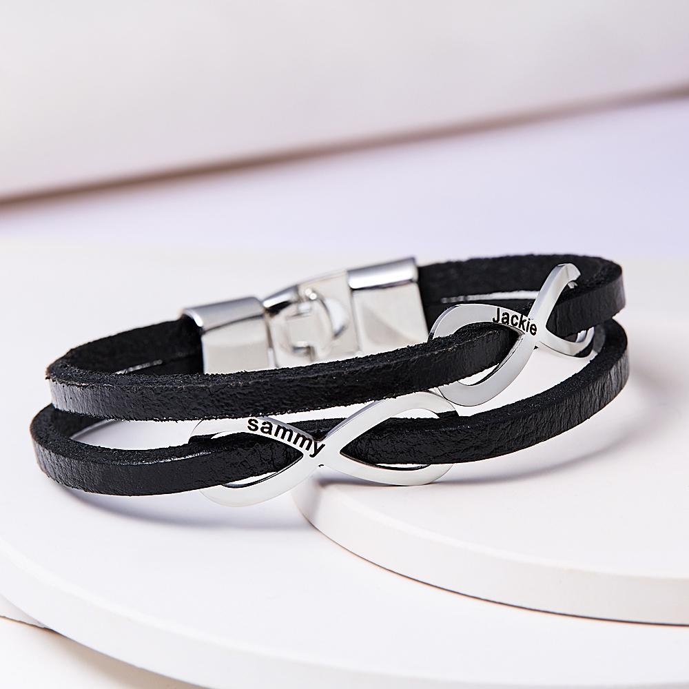 Custom Engraved Bracelet Infinity Symbol Leather Men's Gifts -