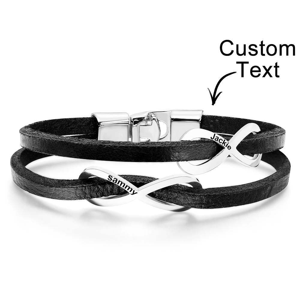 Custom Engraved Bracelet Infinity Symbol Leather Men's Gifts -