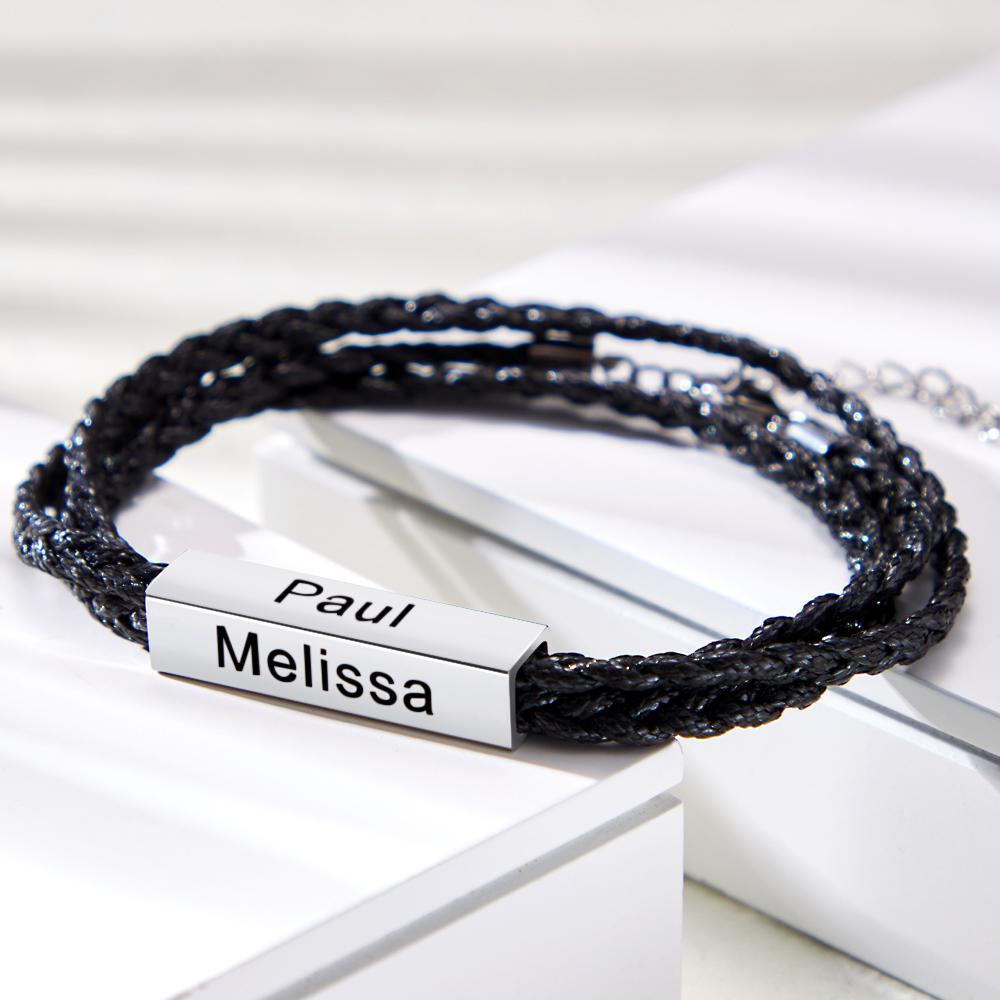 Custom Engraved Bracelet Around Engraved Weave Gifts for Man - soufeelus