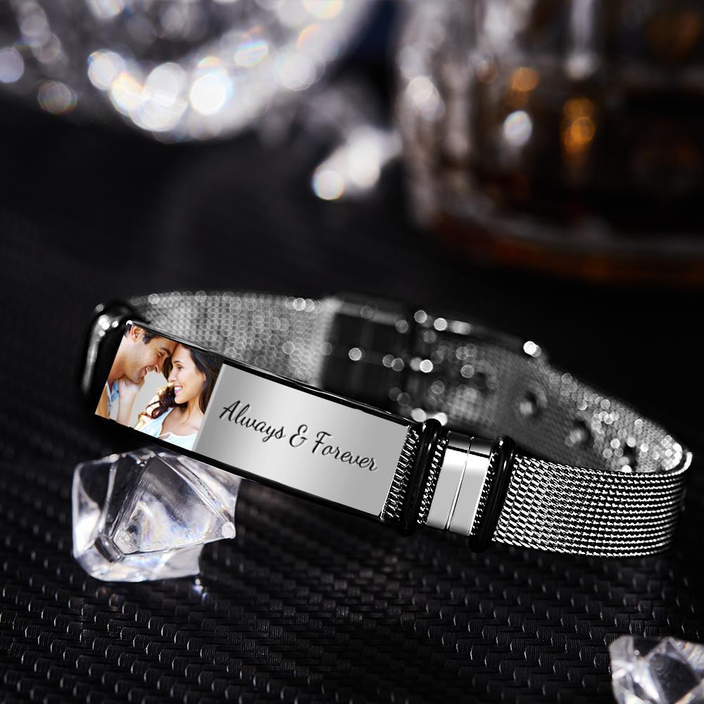 Custom Photo And Engraved Stainless Steel Bracelet Gift For Couples - soufeelus