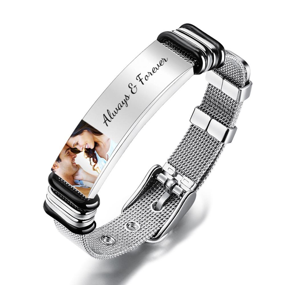 Custom Photo And Engraved Stainless Steel Bracelet Gift For Couples - soufeelus