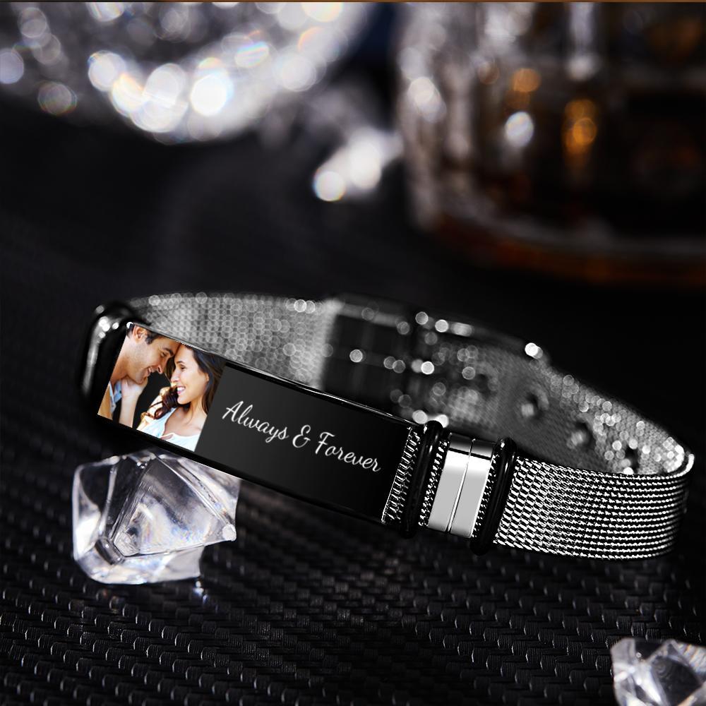 Custom Photo And Engraved Stainless Steel Bracelet Gift For Couples - soufeelus
