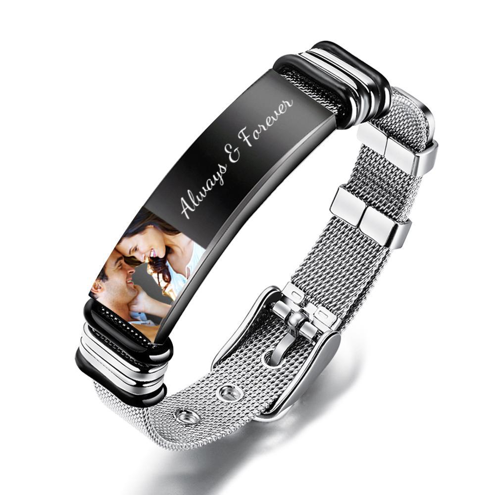 Custom Photo And Engraved Stainless Steel Bracelet Gift For Couples - soufeelus