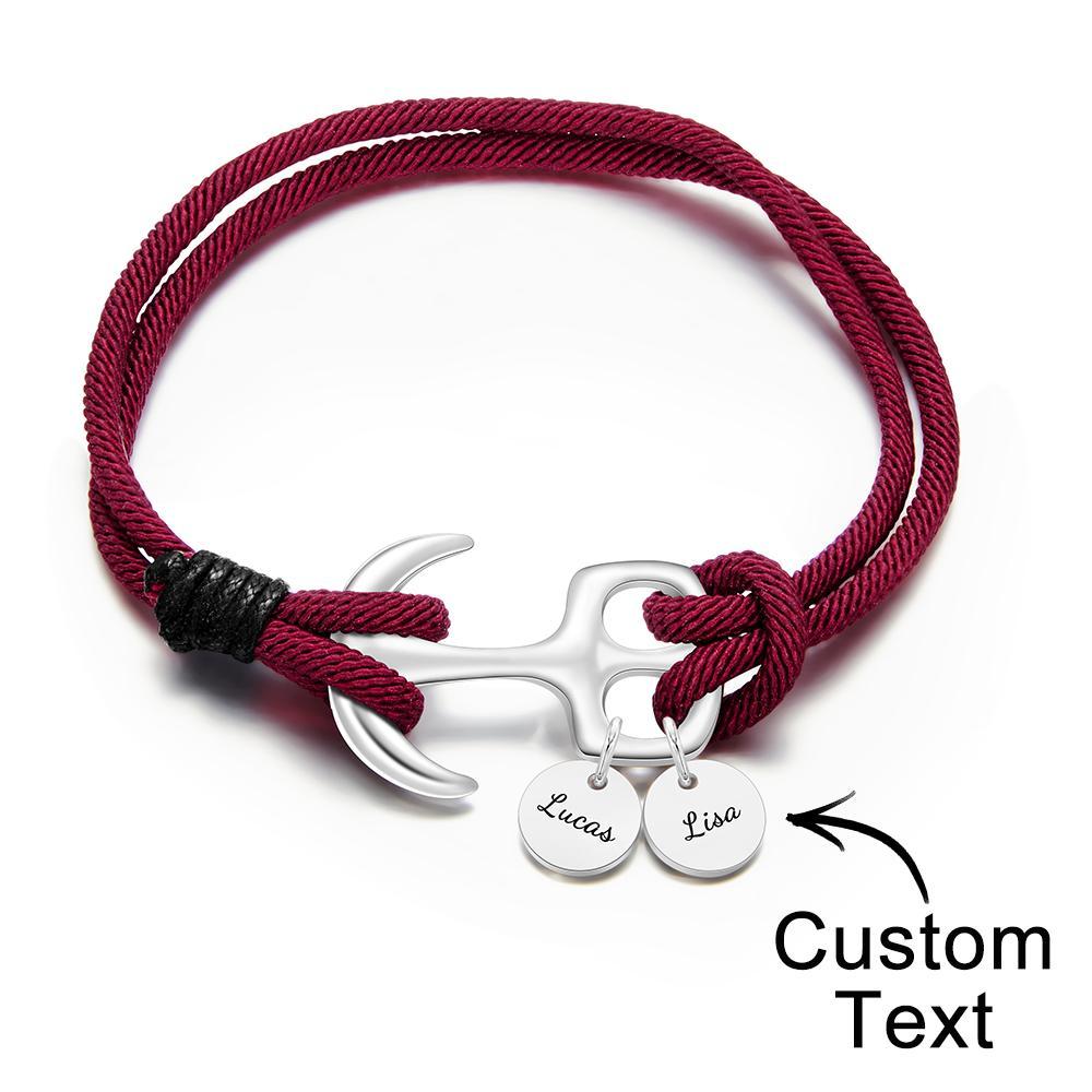 Custom Engraved Bracelet Marine Anchor Cord Bracelet Gift for Men - soufeelus