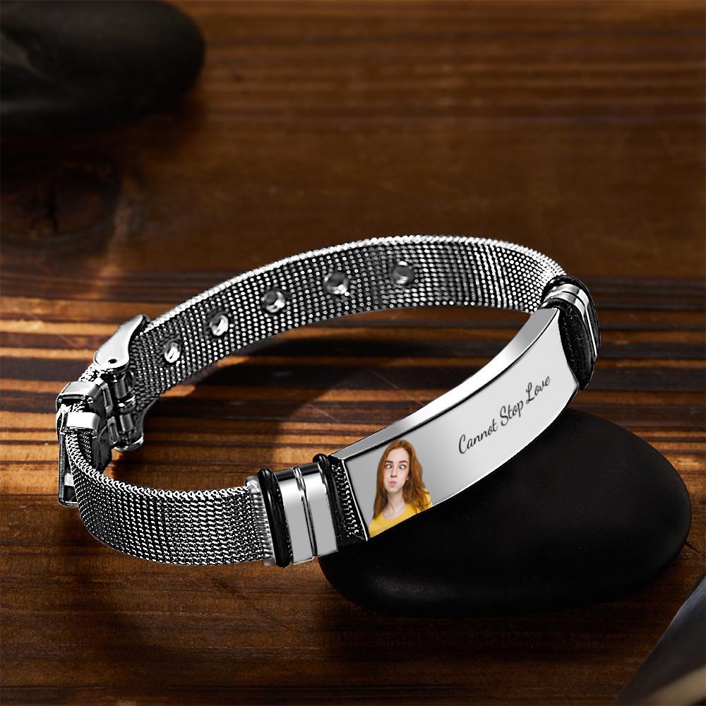 Customized Optional Photo Engraved Music Code Stainless Steel Bracelet Best Gifts For Men Gifts For Couples - soufeelus
