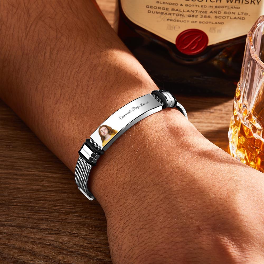 Customized Optional Photo Engraved Music Code Stainless Steel Bracelet Best Gifts For Men Gifts For Couples - soufeelus