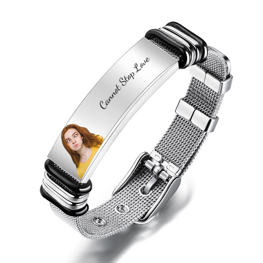 Customized Optional Photo Engraved Music Code Stainless Steel Bracelet Best Gifts For Men Gifts For Couples - soufeelus