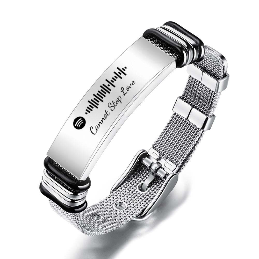 Customized Optional Photo Engraved Spotify Music Stainless Steel Bracelet Best Gifts For Men Gifts For Couples - soufeelus