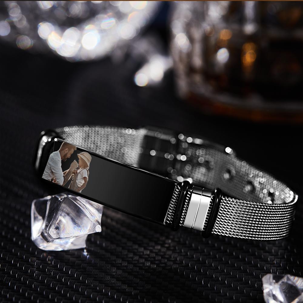 Customized Optional Photo Engraved Music Code Stainless Steel Bracelet Best Gifts For Men Gifts For Couples - soufeelus