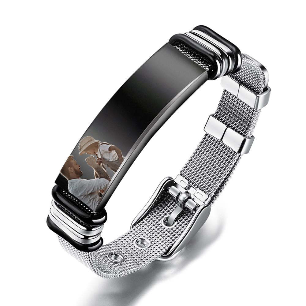 Customized Optional Photo Engraved  Music Code Stainless Steel Bracelet Best Gifts For Men Gifts For Couples - soufeelus