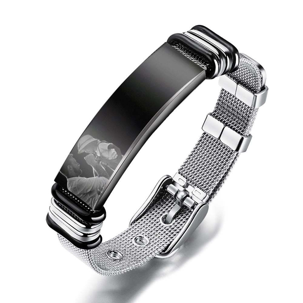 Customized Optional Photo Engraved Spotify Music Stainless Steel Bracelet Best Gifts For Men Gifts For Couples - soufeelus