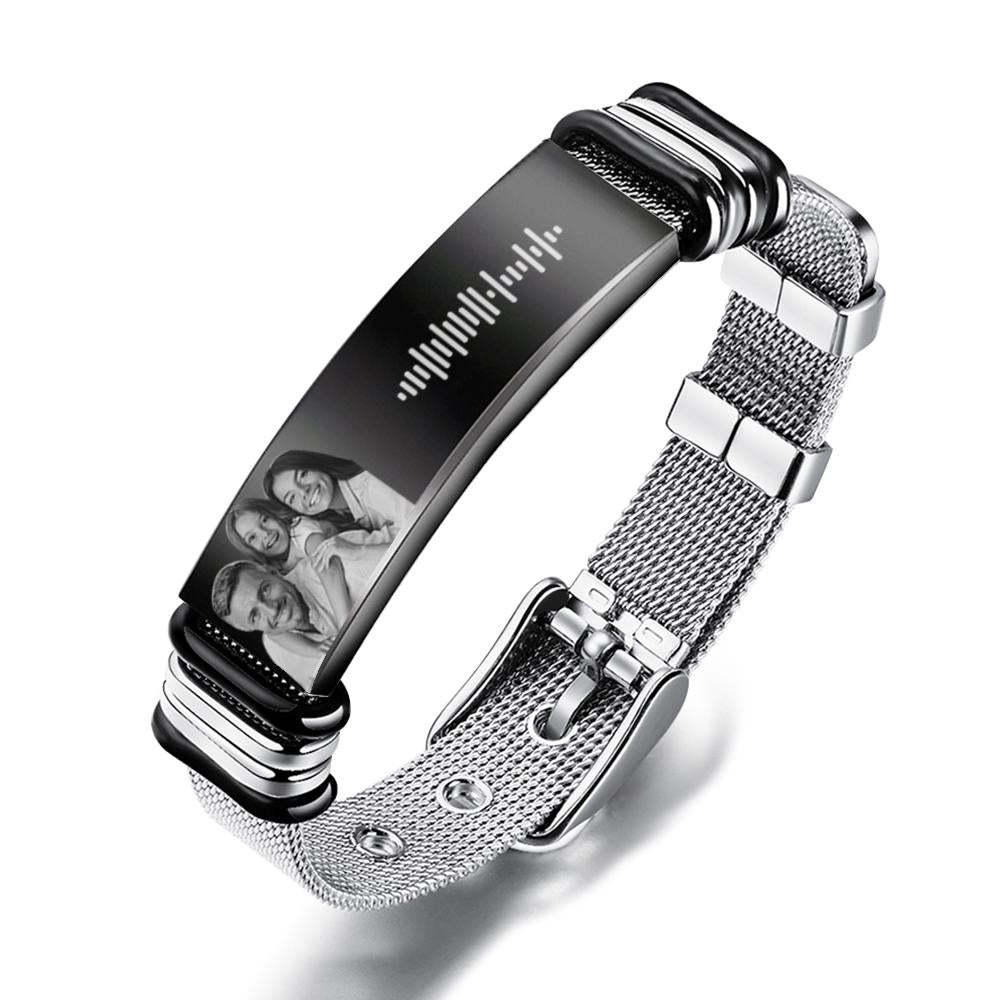Customized Optional Photo Engraved  Music Code Stainless Steel Bracelet Best Gifts For Men Gifts For Couples - soufeelus