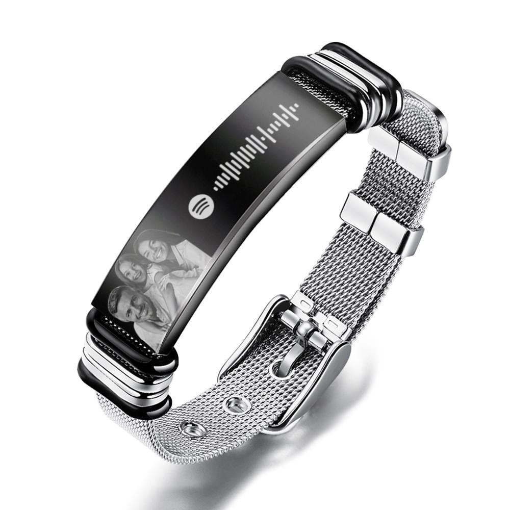 Customized Optional Photo Engraved Spotify Music Stainless Steel Bracelet Best Gifts For Men Gifts For Couples - soufeelus