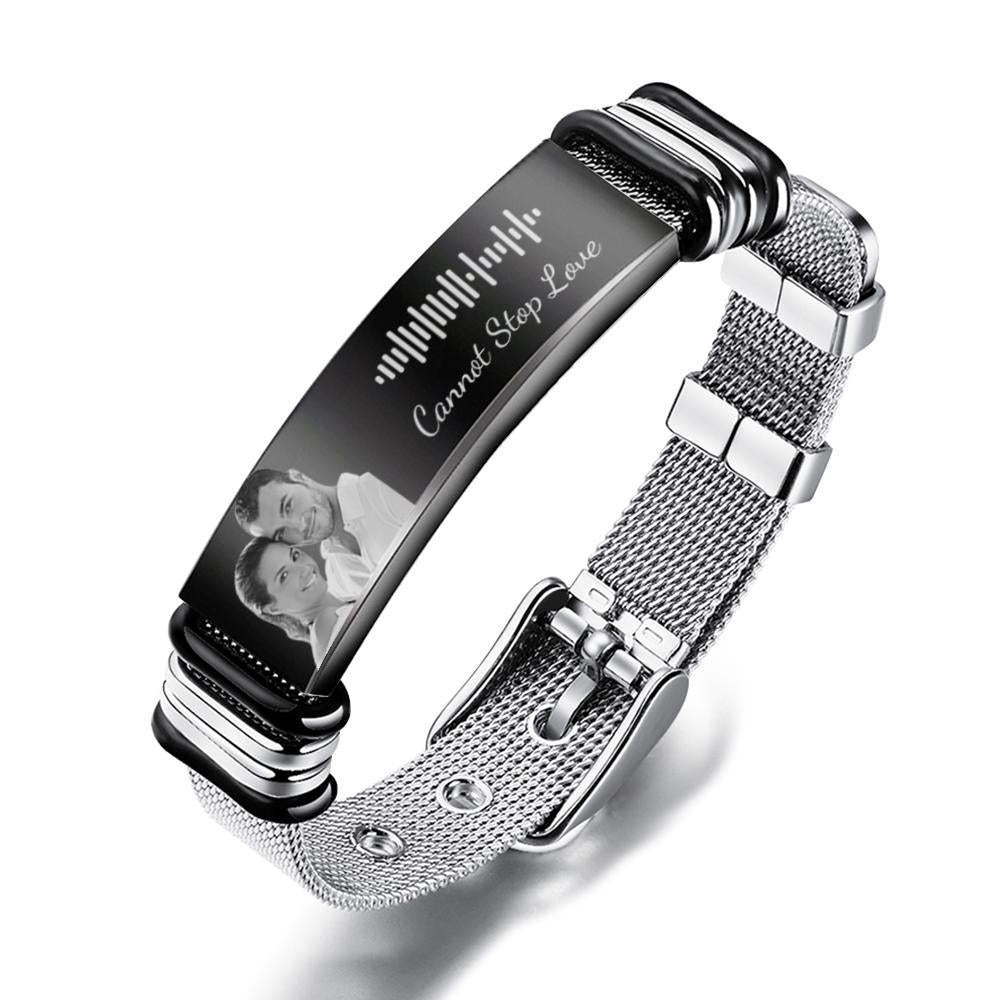 Customized Optional Photo Engraved  Music Code Stainless Steel Bracelet Best Gifts For Men Gifts For Couples - soufeelus