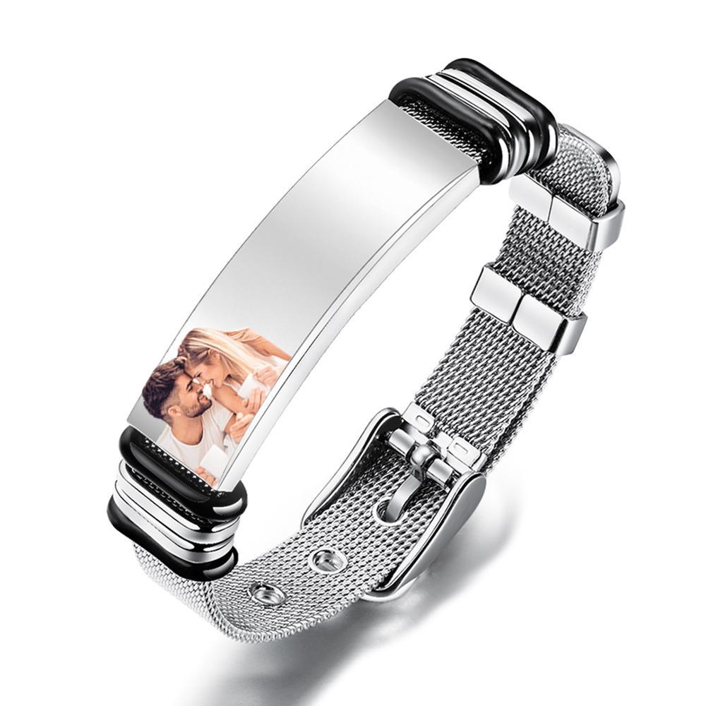 Customized Optional Photo Engraved Spotify Code Stainless Steel Bracelet Best Gifts For Dads On Father's Day