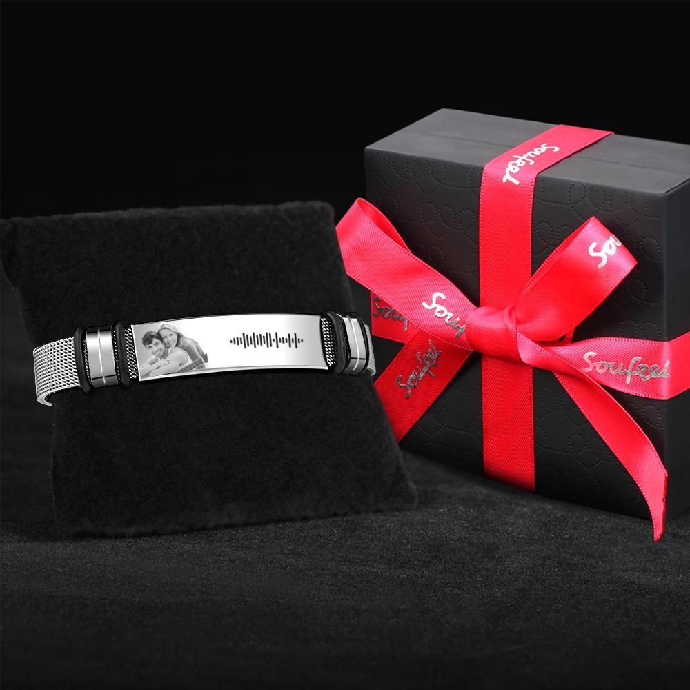 Customized Optional Photo Engraved  Music Code Stainless Steel Bracelet Best Gifts For Men Gifts For Couples - soufeelus