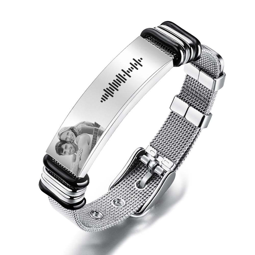 Customized Optional Photo Engraved Music Code Stainless Steel Bracelet Best Gifts For Men Gifts For Couples - soufeelus