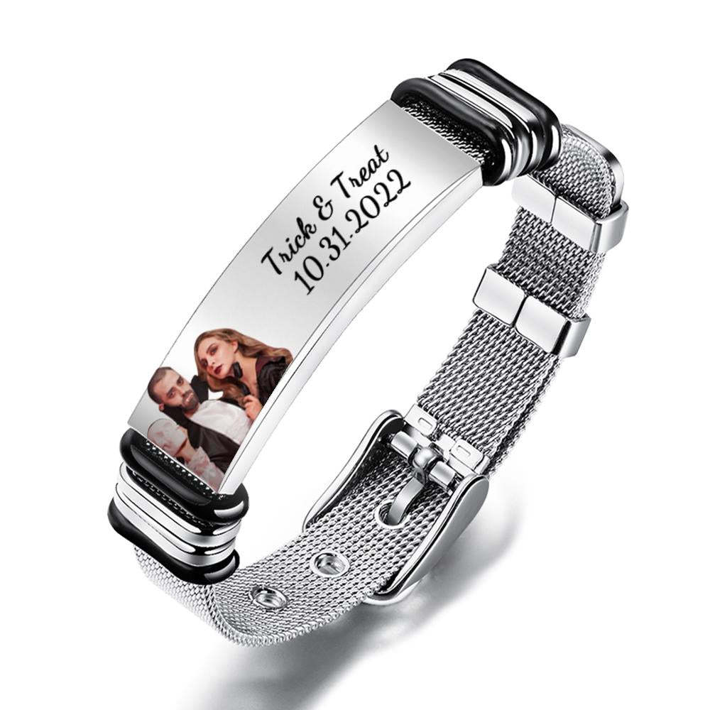 Custom Men's Stainless Steel Bracelet Anniversary Gift For Personalizing Your Special Date Halloween Gift