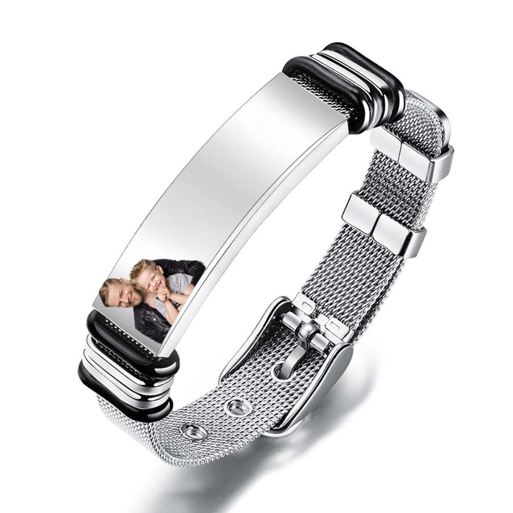 Customized Optional Photo Engraved Spotify Code Stainless Steel Bracelet Best Gifts For Dads On Father's Day