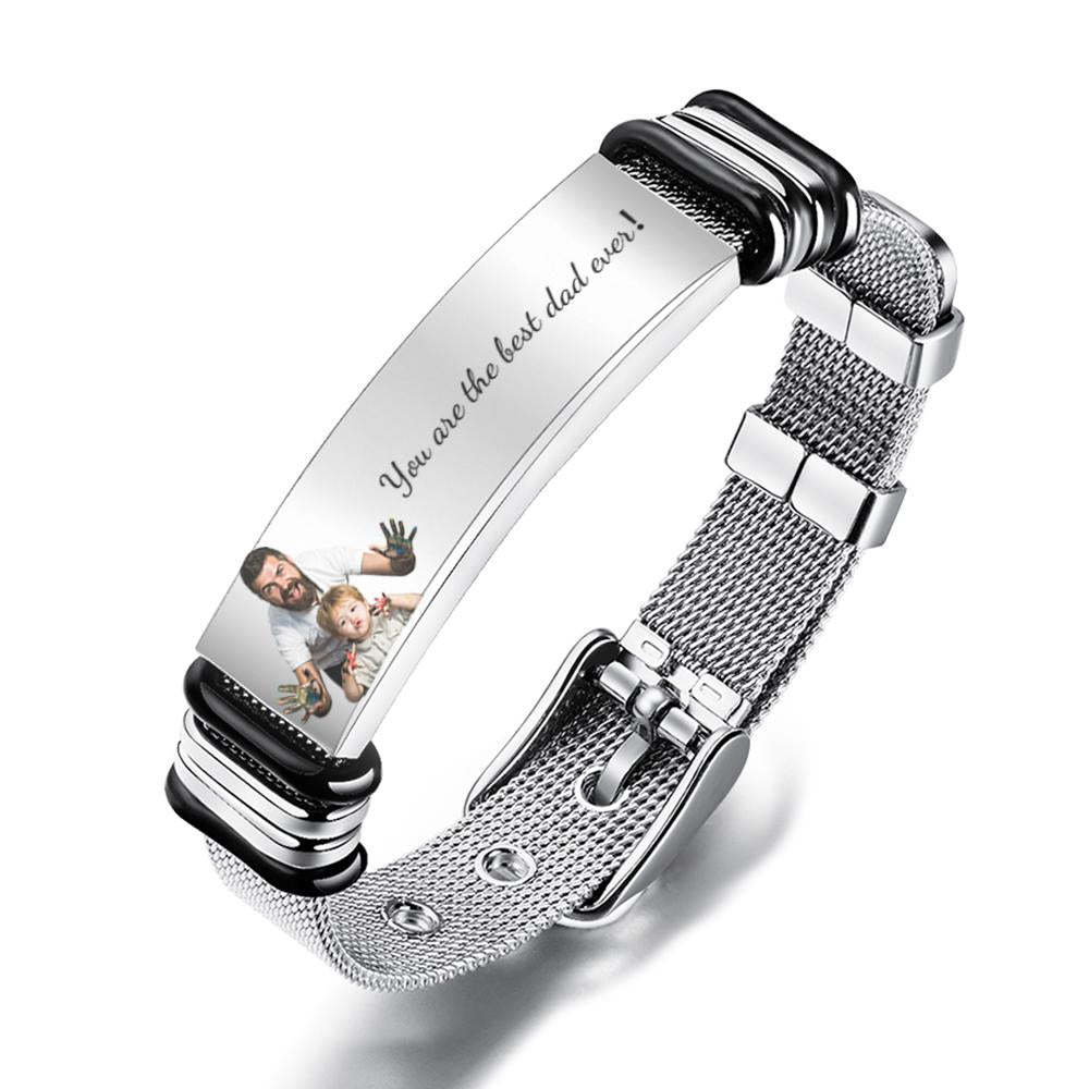 Customized Optional Photo Engraved Spotify Code Stainless Steel Bracelet Best Gifts For Dads On Father's Day