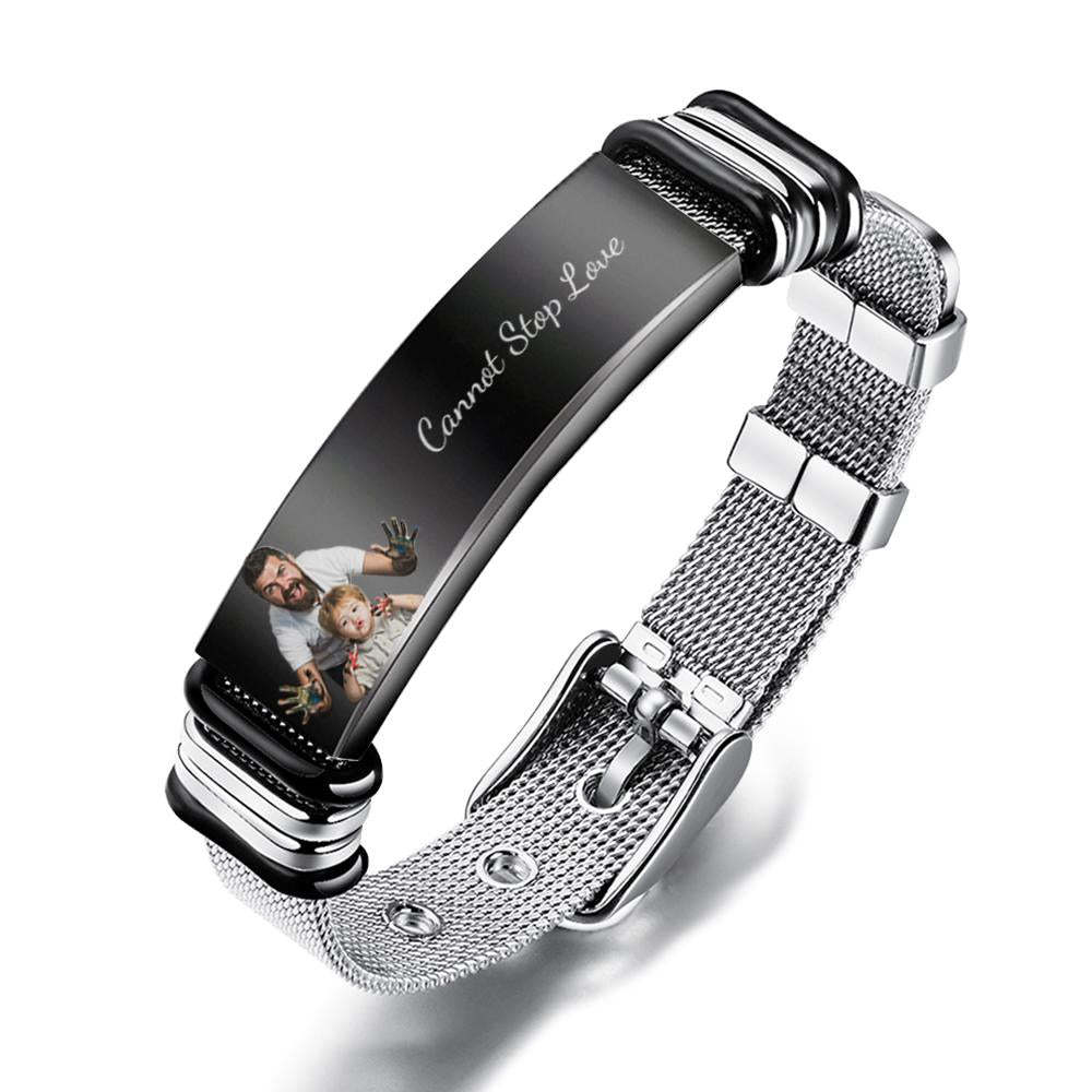 Customized Optional Photo Engraved Spotify Music Stainless Steel Bracelet Best Gifts For Men Gifts For Couples
