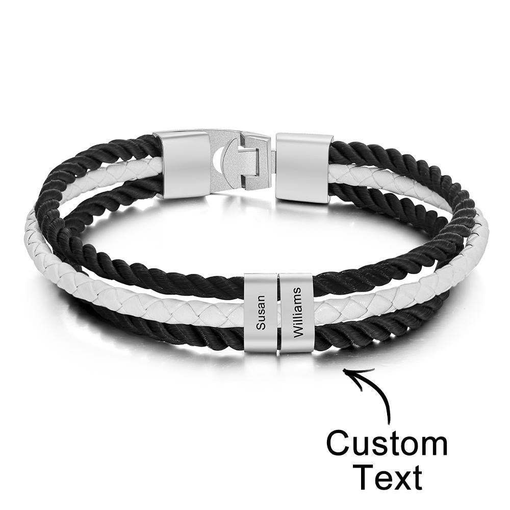 Custom Engraved Bracelet Mens Braided Layered Leather Gifts - soufeelus